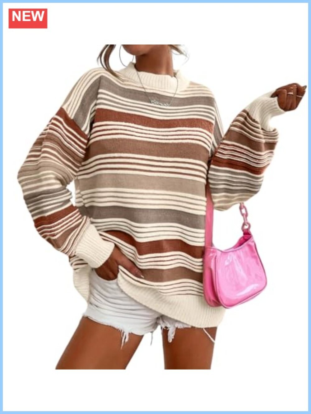 Women's Oversized Contrast Stripe Knit Pullover Sweater Fall Winter